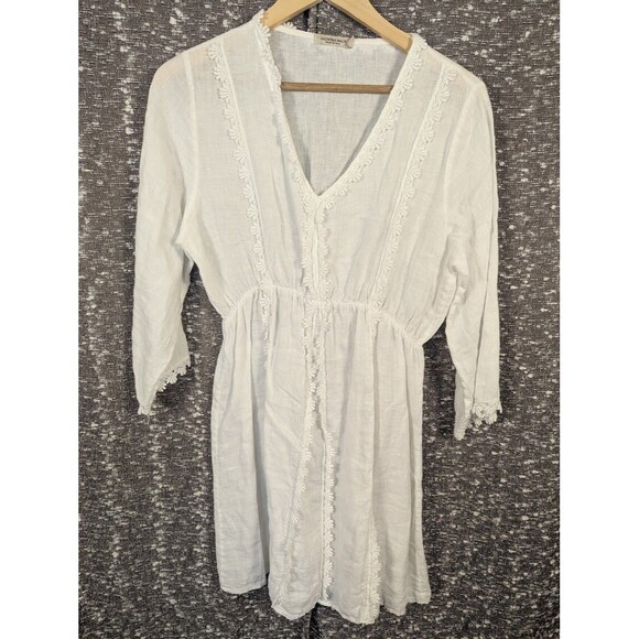 Valentina Naldi Dresses & Skirts - Valentina Naldi White Linen Crochet Lace Boho Dress Women's Large‎